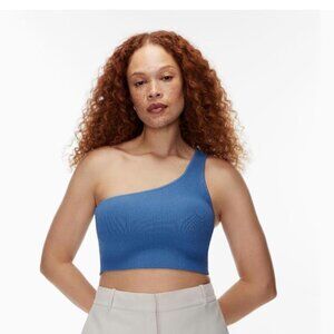 Aritzia Babaton Sculpt Cornflower Blue Ribbed One Shoulder Crop Top